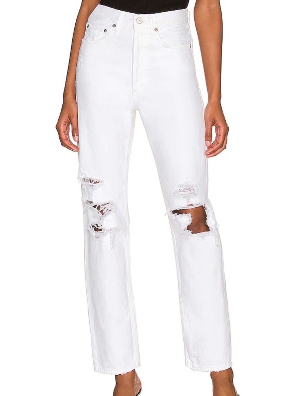 Agolde 90’s Ripped Distressed White Straight Leg Denim Womens Size 25